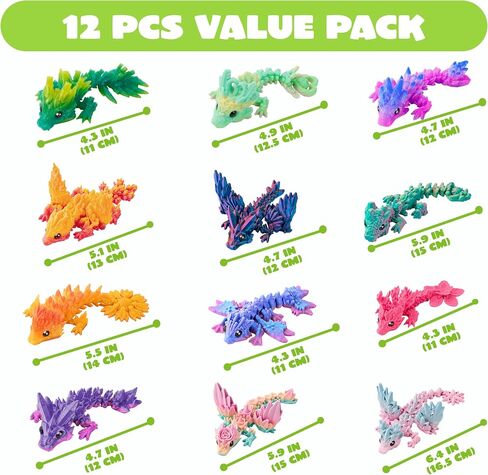 JOYIN 12 Pcs 3D Printed Dragon Blind Box Series, Mystery Box Party Favors for Kids 8-12, Mini Articulated Fidget Animals, Bulk Sensory Toys for Goodie Bags, Classroom Prizes & Birthday Gifts in Kuwait