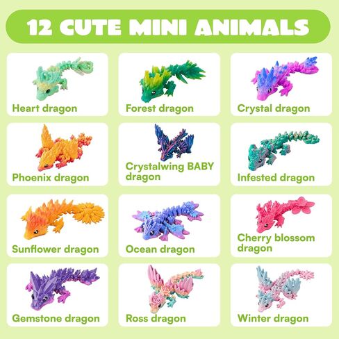JOYIN 12 Pcs 3D Printed Dragon Blind Box Series, Mystery Box Party Favors for Kids 8-12, Mini Articulated Fidget Animals, Bulk Sensory Toys for Goodie Bags, Classroom Prizes & Birthday Gifts in Kuwait