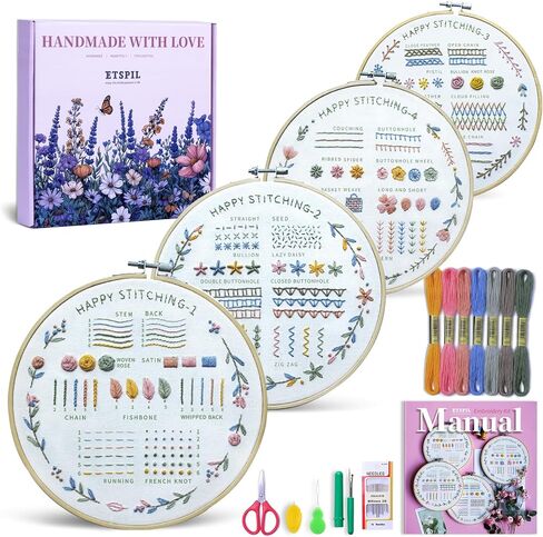 ETSPIL Embroidery Kit for Adults, 2 Hoops, 4K Slow-Mo, Pre-Printed Patterns in Saudi Arabia