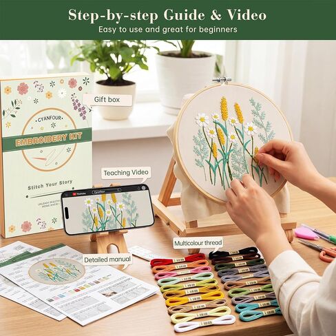 CYANFOUR 4 Pack Beginner Embroidery Kit for Adults with Video & Instruction in Kuwait
