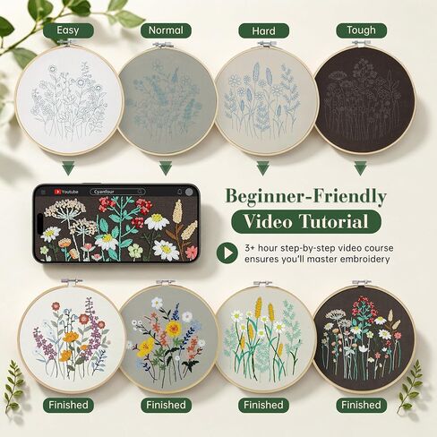 CYANFOUR 4 Pack Beginner Embroidery Kit for Adults with Video & Instruction in Kuwait