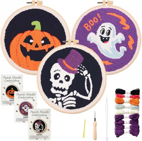 Myfelicity Halloween Punch Needle Embroidery Kit, Set of 3 Hoop Designs in Saudi Arabia