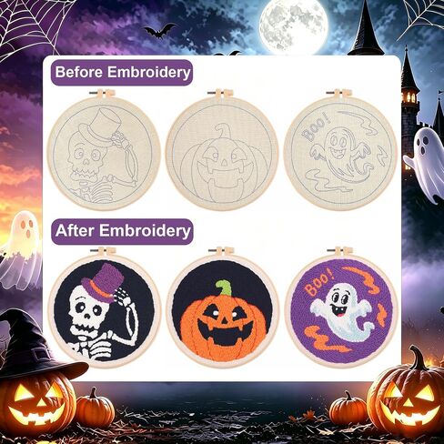Myfelicity Halloween Punch Needle Embroidery Kit, Set of 3 Hoop Designs in Saudi Arabia