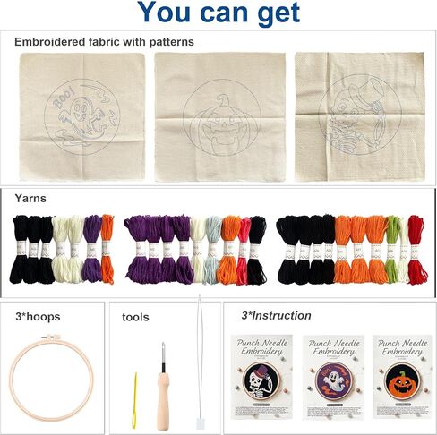 Myfelicity Halloween Punch Needle Embroidery Kit, Set of 3 Hoop Designs in Saudi Arabia