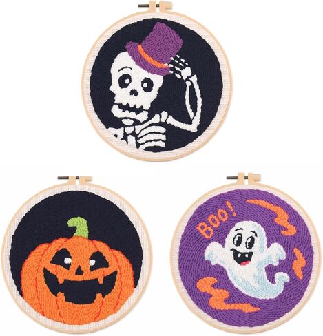 Myfelicity Halloween Punch Needle Embroidery Kit, Set of 3 Hoop Designs in Saudi Arabia