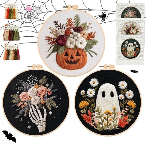 Myfelicity Halloween Embroidery Kit, 3 Designs with Hoops, Floral in Saudi Arabia
