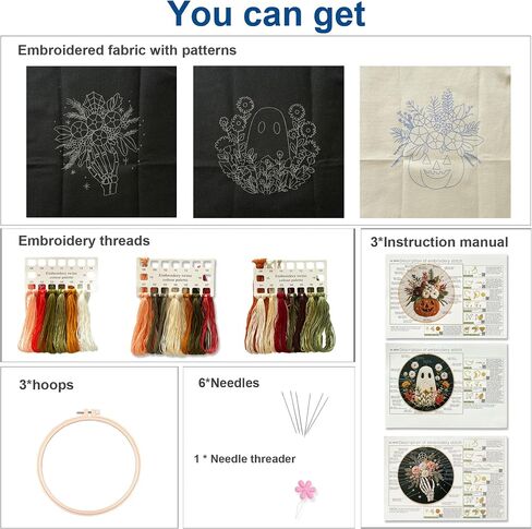 Myfelicity Halloween Embroidery Kit, 3 Designs with Hoops, Floral in Saudi Arabia