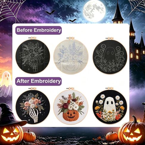 Myfelicity Halloween Embroidery Kit, 3 Designs with Hoops, Floral in Saudi Arabia