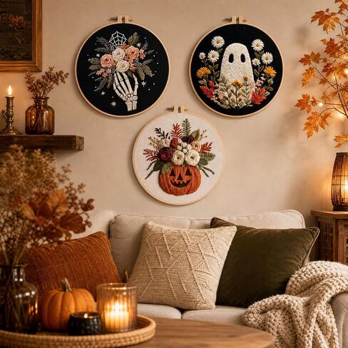 Myfelicity Halloween Embroidery Kit, 3 Designs with Hoops, Floral in Saudi Arabia