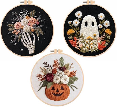 Myfelicity Halloween Embroidery Kit, 3 Designs with Hoops, Floral in Saudi Arabia