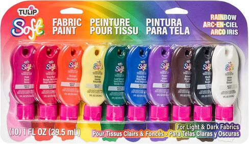 Tulip Soft Fabric Paint, Permanent Fabric Paint for Clothes, Rainbow Colors, 10 Pack, 1 fl oz bottles, Matte Finish Stays Flexible After Washing in Kuwait