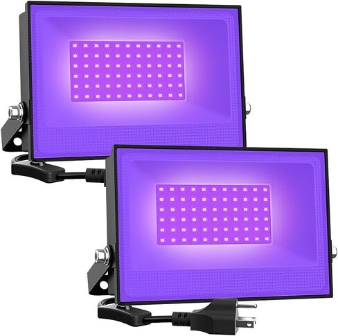 انفورو مصباح LED اسود بالاشعة فوق البنفسجية 60 واط مع قابس (كيبل 5 اقدام)، مقاوم للماء بتصنيف IP66 لحفلات الاضاءة السوداء والمسرح وحوض السمك وطلاء الجسم وملصق الفلورسنت ويتوهج في الظلام in Kuwait