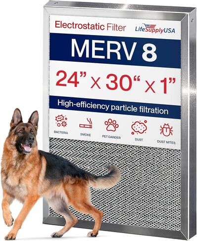 (24x30x1) Aluminum Electrostatic Air Filter Replacement Washable Reusable AC Filter for Central HVAC Furnace by LifeSupplyUSA in Kuwait
