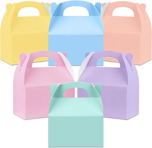 24 Pcs Pastel Party Favor Treat Boxes, Colorful Paper Candy Gift Gable Boxes for Party Favors, Pastel Goodie Box for Birthday Wedding Spring Easter Parties Supplies Decorations, 6 x 3.5 x 3 Inches in Saudi Arabia