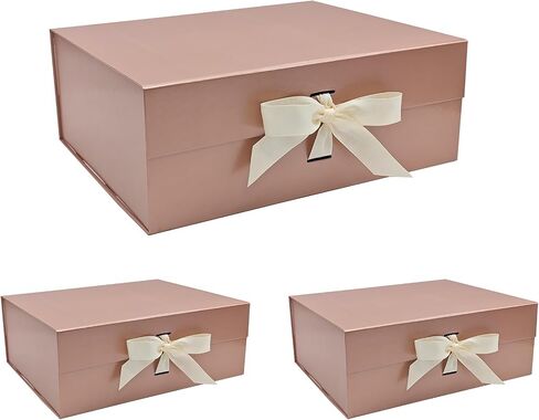 Tekhoho Rose Gold Large Gift Box with Lid 13.2 x 10.6 x 5 in, Magnetic Closure Foldable Rigid Cardboard Present Box with Ribbon & Plaid Lining in Saudi Arabia