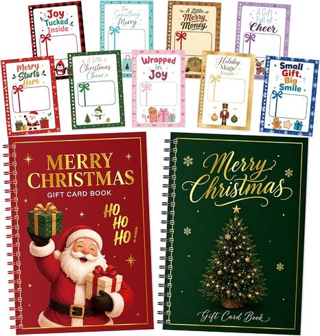 Christmas Gift Card Book 2‑Pack, Merry Christmas Spiral Bound Gift Card Holder Book, DIY Personalized Xmas Gift Card Booklet with Foil Gold Cover, Holiday Gift for Family Friends Students (Red, Green) in Kuwait