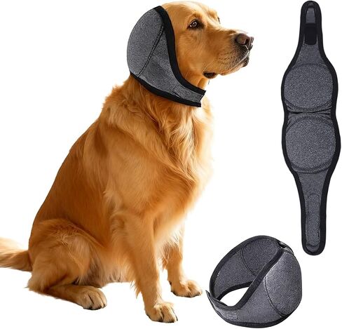 Dog Ear Cover, Dog Ear Muffs Noise Protection, Adjustable No Shake Ear Wrap Comfortable Quiet Dogs Calming Hood Blow Drying Headband Wraps (Grey, Small(Head Circle:10"-15")) in Kuwait