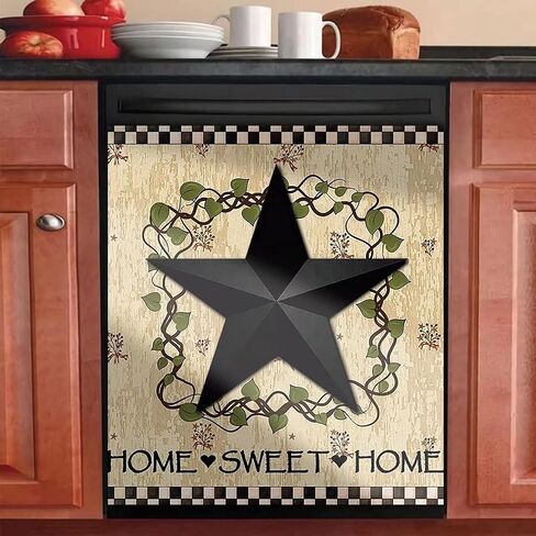 Black Prim Barn Star and Wreath Dishwasher Cover Decorative Magnet Dishwasher Covers for The Front Dishwasher Door Magnet Cover Sticker for Dishwasher Magnetic Dishwasher Cover Panel Decals Kitchen in Saudi Arabia