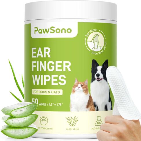 PawSono Dog Ear Wipes - 100 Count Dog Ear Cleaner Finger Wipes for Dogs & Cats, Pre-Moistened Ear Cleaning Wipes for Puppies, Kittens & Small Animals, Thick Pet Ear Wipes to Remove Wax, Dirt & Debris in Kuwait