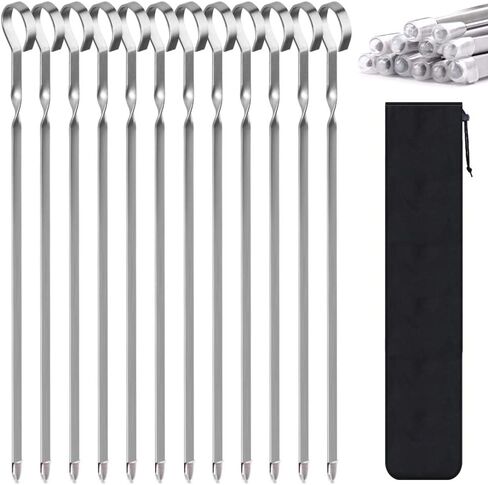 Skewers for Kabobs, 12" Metal Kebab Skewers for Grilling Flat Long Stainless Steel Kabob Skewers Sticks, Reusable Grill Shish BBQ Barbecue Skewers for Meat Chicken Vegetable Shrimp, 12 Pack in Kuwait