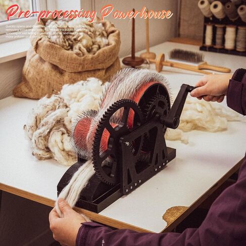Manual Wool Carding Machine, Wool Felt Drum Carder for DIY Craft, Fast Color Mixing & Fiber Blending, Hand Crank Wool Carder for Carding Fibers and Making Felt Projects in Kuwait