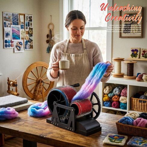 Manual Wool Carding Machine, Wool Felt Drum Carder for DIY Craft, Fast Color Mixing & Fiber Blending, Hand Crank Wool Carder for Carding Fibers and Making Felt Projects in Kuwait