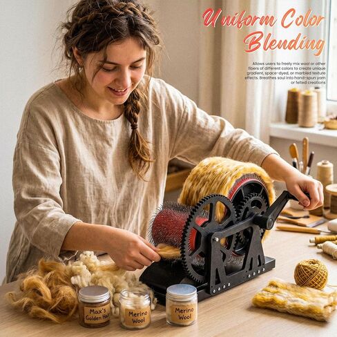 Manual Wool Carding Machine, Wool Felt Drum Carder for DIY Craft, Fast Color Mixing & Fiber Blending, Hand Crank Wool Carder for Carding Fibers and Making Felt Projects in Kuwait