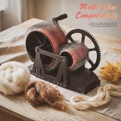 Manual Wool Carding Machine, Wool Felt Drum Carder for DIY Craft, Fast Color Mixing & Fiber Blending, Hand Crank Wool Carder for Carding Fibers and Making Felt Projects in Kuwait