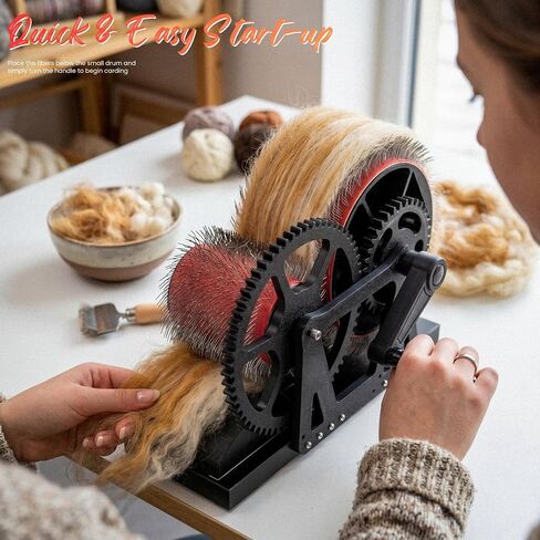 Manual Wool Carding Machine, Wool Felt Drum Carder for DIY Craft, Fast Color Mixing & Fiber Blending, Hand Crank Wool Carder for Carding Fibers and Making Felt Projects in Kuwait