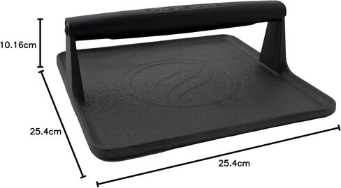 Blackstone 5554 Pre-Seasoned Signature Cast Iron Griddle Grill Press XL Extra Wide Base Heavy Duty-Meat, Burger, Bacon, Steak, Sausage Heat Resistant Handle-10" x 10" x 4" (Square), Black in Kuwait