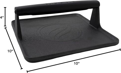 Blackstone 5554 Pre-Seasoned Signature Cast Iron Griddle Grill Press XL Extra Wide Base Heavy Duty-Meat, Burger, Bacon, Steak, Sausage Heat Resistant Handle-10" x 10" x 4" (Square), Black in Kuwait