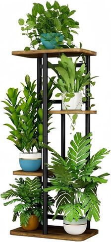 LINZINAR Plant Stand 4 Tier 5 Potted Indoor Plant Shelf Multiple Stands for Garden Corner Balcony Living Room (4 Tier 5 Potted, Black) in Kuwait