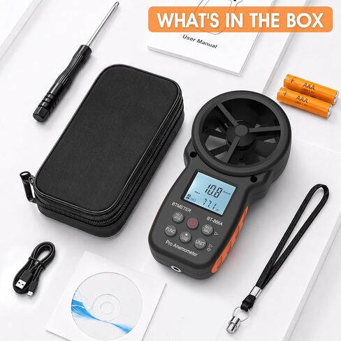 BTMETER BT-866A Pro مقياس شدة الريح HVAC المحمول لتدفق الهواء CFM، مقياس سرعة الرياح يقيس سرعة الرياح درجة الحرارة٪ RH نقطة الندى مع مزامنة USB للكمبيوتر الشخصي in Kuwait