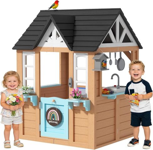 BIERUM Wooden Outdoor Playhouse for Kids with Pretend Play Ages 3-8 in Saudi Arabia