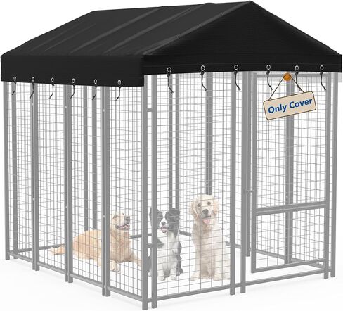 Outdoor Dog Kennel Cover 10'D x 10'W Black Dog Kennel Replacement Top Cover Waterproof Windproof Anti-UV Compatibe for Multiple Brands of Dog Cages (Without Frame) in Kuwait