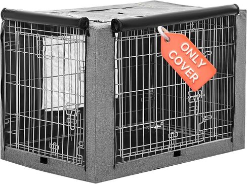 PETSFIT Dog Crate Cover,42 Inch Kennel Cover for Wire Dog Crate, Double Doors, Mesh Window, Flap On The Top and Back is Detachable, Dog Cage Cover Grey in Saudi Arabia