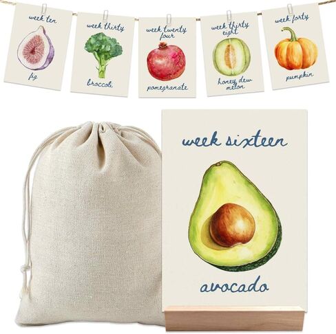 hongpar Pregnancy Milestone Cards - Locally Grown Farmers Market Baby Shower Decorations, Weekly Baby Growth Tracker, Fruit & Vegetables Baby Size Cards for Pregnancy Announcement Photos Gift in Saudi Arabia