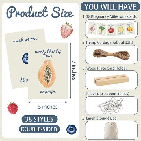 hongpar Pregnancy Milestone Cards - Locally Grown Farmers Market Baby Shower Decorations, Weekly Baby Growth Tracker, Fruit & Vegetables Baby Size Cards for Pregnancy Announcement Photos Gift in Saudi Arabia