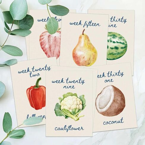 hongpar Pregnancy Milestone Cards - Locally Grown Farmers Market Baby Shower Decorations, Weekly Baby Growth Tracker, Fruit & Vegetables Baby Size Cards for Pregnancy Announcement Photos Gift in Saudi Arabia