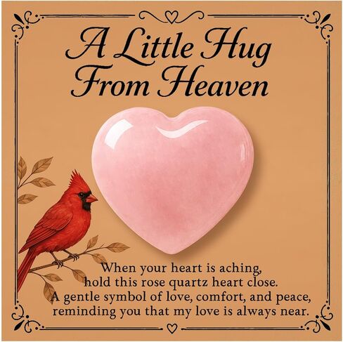 Cardinal Memorial Gift – A Little Hug From Heaven Rose Quartz Heart Keepsake with Message Card, Remembrance Gift for Loss of Loved One, Mom, Dad, Family Member, Friend (Rose Quartz) in Kuwait