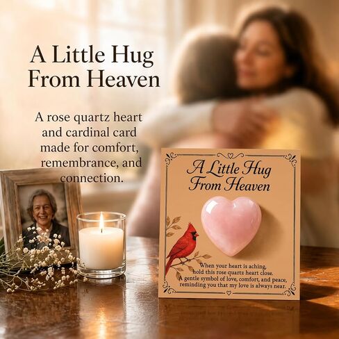 Cardinal Memorial Gift – A Little Hug From Heaven Rose Quartz Heart Keepsake with Message Card, Remembrance Gift for Loss of Loved One, Mom, Dad, Family Member, Friend (Rose Quartz) in Kuwait