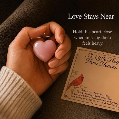 Cardinal Memorial Gift – A Little Hug From Heaven Rose Quartz Heart Keepsake with Message Card, Remembrance Gift for Loss of Loved One, Mom, Dad, Family Member, Friend (Rose Quartz) in Kuwait