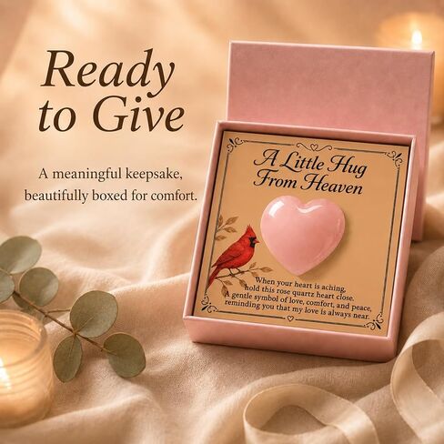 Cardinal Memorial Gift – A Little Hug From Heaven Rose Quartz Heart Keepsake with Message Card, Remembrance Gift for Loss of Loved One, Mom, Dad, Family Member, Friend (Rose Quartz) in Kuwait