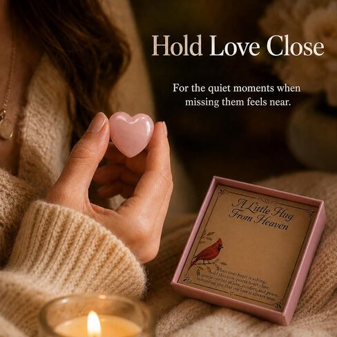 Cardinal Memorial Gift – A Little Hug From Heaven Rose Quartz Heart Keepsake with Message Card, Remembrance Gift for Loss of Loved One, Mom, Dad, Family Member, Friend (Rose Quartz) in Kuwait