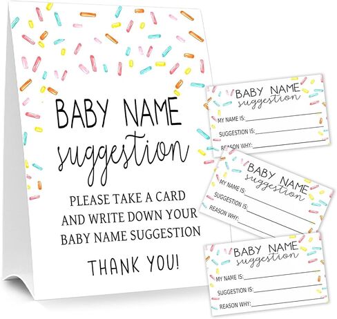 Moonle Baby Shower Games Baby Name Suggestion Sign, 5x7 Inch Kraft Standing Sign and 50 Name Suggestion Cards, Minimalist in Kuwait