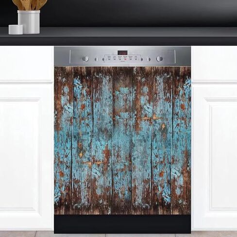 Kitchen Decor Dishwasher Magnet Cover, Dishwasher Decal Vinyl Sticker, Fridge Panel Door Cover Sheet, (Antique Wood Door, Magnetic 23" W x 17" H) in Saudi Arabia