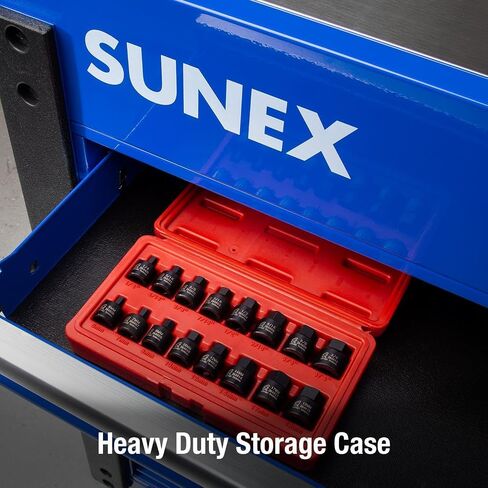 مجموعة مفكات Sunex 3646، 3/8 بوصة، 16 قطعة، SAE/Metric، 1/4 بوصة - 3/4 بوصة، 6 مم - 19 مم، فولاذ Cr-Mo، علامات مزدوجة الحجم، حقيبة تخزين شديدة التحمل ، يفي بمعايير ANSI in Kuwait