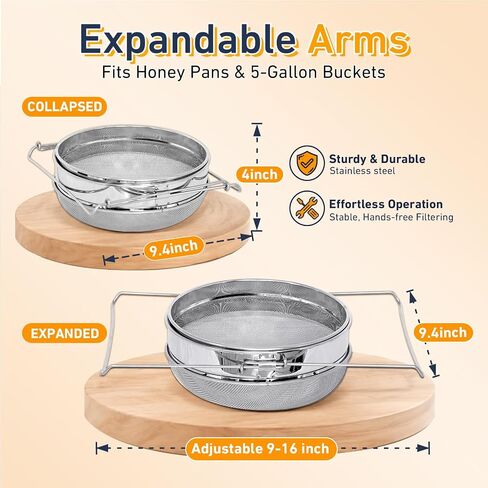 BeeCastle Double Sieve Honey Harvesting Starter Kit| Honey Filters Strainer Stainless Steel Set of 6 -Double Sieve Honey Strainer,Frame Holder,2 Pack of Honey Gate,Uncapping Fork and Honey Filter Bag in Saudi Arabia