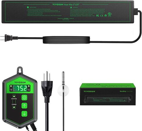 VIVOSUN 3" x 20" Seedling Heat Mat and Digital Thermostat Combo Set, UL & MET-Certified Heating Pad for Hydroponic, Kombucha Tea, Brewing, Fermentation & Plant Germination in Kuwait
