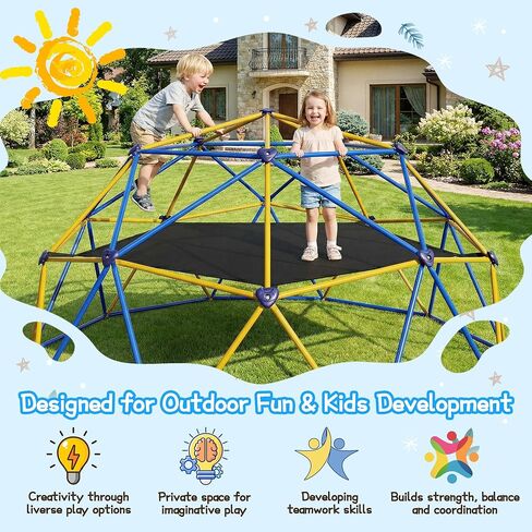RIKADE 10FT Climbing Dome with Hammock for Kids 3+ – 880LBS Capacity Anti-Rust Steel Frame, CPC Certified, Indoor Outdoor Jungle Gym Playground, Easy Assembly Backyard Play Equipment in Saudi Arabia